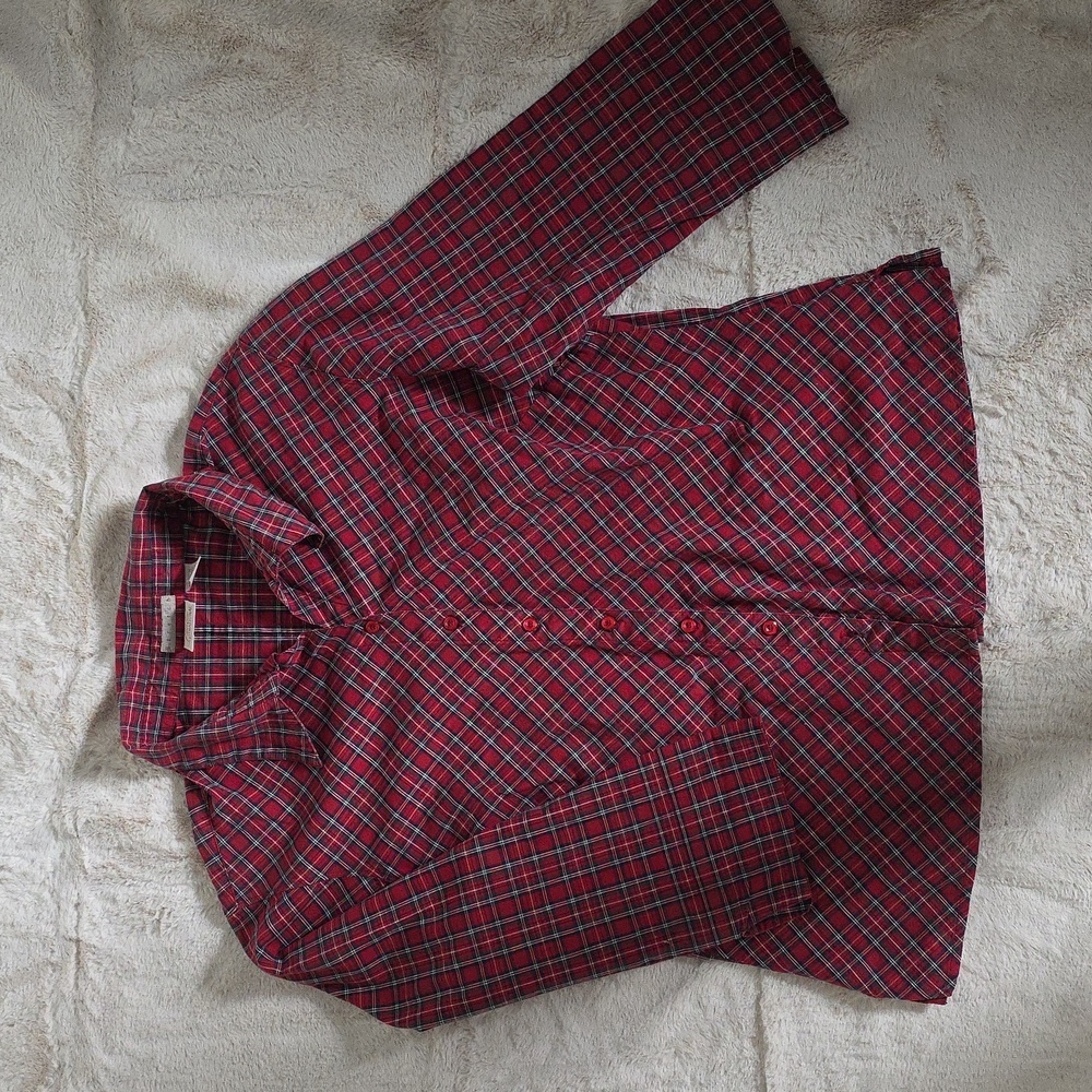 Fiorlini Vintage Washed Plaid Butyon Front Blouse Size Large